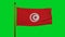 National flag of Tunisia waving 3D Render with flagpole on chroma key, Republic of Tunisia flag textile designed by Al