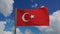 National flag of Turkey waving 3D Render with flagpole and blue sky timelapse, Turkish flags textile featuring star and