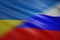 The national flag of Ukrain and Russia - Highly detailed realistic 3D rendering