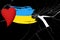 National flag of Ukraine, creative grunge brushstroke flag on glass with cracks background, mockup heart, concept of politics,