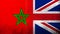 National flag of United Kingdom Great Britain Union Jack with The Kingdom of Morocco National flag. Grunge background