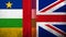 National flag of United Kingdom Great Britain Union Jack with National flag of Central African Republic. Grunge background