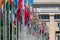 National flags at the entrance in UN office at Geneva, Switzerland