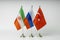 The national flags of Iran, Russia and Turkey on a light background. State flags.