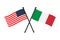 National flags of Italy and Usa crossed on the sticks