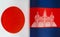 National flags of Japan and Cambodia close up concept