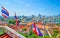 The National Flags of Thailand on Wat Saket temple, Bangkok