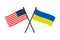 National flags of Ukraine and Usa crossed on the sticks