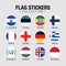 National Flags Of The World Stickers With Names. Circled Flags, Circular Design Stickers