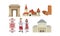 National Food, Architecture And Culture Of Romania Vector Illustration Set Isolated On White Background