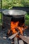 National food. Roasting meat in a large cauldron