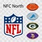 National Football League NFL, NFL 2022. NFC North. Green Bay Packers, Minnesota Vikings, Chicago Bears, Detroit Lions. Balls with