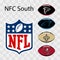 National Football League NFL, NFL 2022. NFC South. Tampa Bay Buccaneers, Atlanta Falcons, New Orleans Saints, Carolina Panthers.