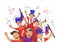 National football team supporters cheering for the players. Football fans with national attributes. Colored flat vector