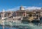 National Gallery behind still fountain on Trafalgar Square, London, UK