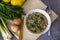 National Greek soup `Magiritsa` close-up