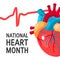 National heart month concept in flat style