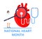 National Heart Month concept vector. Heart diseases with medical bag and EKG. Medical template of hypotension and hypertension