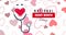 National heart month february text with stethoscope and heart shape over full frame background