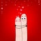 National Hugging Day. Happy finger couple giving flowers with red background. I love you text. Funny greeting card. Valentine`s da