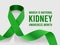 National Kidney Month. Vector illustration with green ribbon on light grey