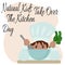 National Kids Take Over The Kitchen Day, child in a chef`s hat preparing food for banner or poster