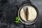 National Korean fast food - steamed pies pyan-se Pyanse with vegetable and meat. Black background. Top view. Copy space