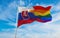 national lgbt flag of Slovakia flag waving in the wind at cloudy sky. Freedom and love concept. Pride month. activism, community