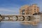 National Library building and historic bridge in Sarajevo, Bosnia