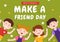 National Make a Friend Day Observed on February 11th to Kids Meet Someone and a New Friendship in Flat Cartoon Illustration