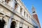 National Marciana library facade and San Marco bell tower in Venice, Italy