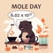 National Mole Day, October 23rd, Scientist Mole character. Banner card