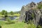 National Natural Monument named Panska skala, columnar jointed basalt rock in Kamenicky senov village in Czech republic