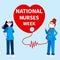 National Nurses week. International nurse day. Woman in uniform with stethoscope. Heart with phrase and heartbeat