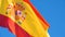 National official Spanish flag waving in the wind on  slow motion