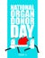 National organ donor day. Doctors carry heart on stretcher. 14th of February. Postcard, poster for holiday