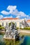 The National Palace of Queluz - Lisbon. Neptunes Fountain and the Ceremonial Facade of the Corps de Logis designed by