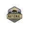 National park vintage badge. Mountain explorer label. Outdoor adventure logo design with bison. Travel and hipster