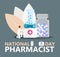 National Pharmacist Day is celebrated in January 12. Doctor of pharmacy is working in drugstore and standing near medicine pills,