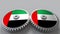 National project flags of the United Arab Emirates UAE on moving cogwheels