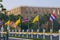 National and royal flags of Thailand flown at the front of the Government House of Thailand, in Bangkok.