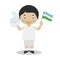 National sport team fan from Uzbekistan with flag and glove Vector Illustration