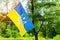 National symbol. Blue-yellow flag of Ukraine. Patriotic sign on outside