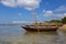 National traditional wooden african boats on the ocean surface