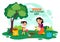 National Tree Planting Day Vector Illustration with Kids Plant Seedling Trees in Forest or Garden in Arbor Flat Cartoon Background