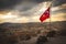 National Turkey symbol - turkish flag on post on hill top over Cappadocia valleys with dramatic