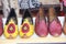 National Turkish leather colored slippers at a market in Turkey