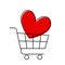 national valentine shopping reminder day, simple black line cart with big red heart, editable stroke vector illustration