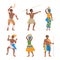 Native African people in traditional clothing set. Aboriginal men and women of African tribe vector illustration