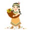 Native American Girl Carrying a Cornucopia Cartoon Vector